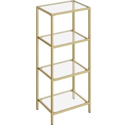 VASAGLE Raft cu trepte pentru dormitor, 4 etaje, din sticla securizata, cadru din otel, 30x95x40cm, auriu Household NewTrend