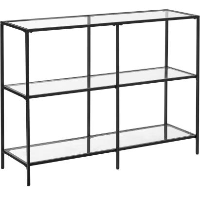 VASAGLE Masa de intrare, pe 3 nivele, blat din sticla securizata, cadru metalic, 30x100x73cm, negru Household NewTrend