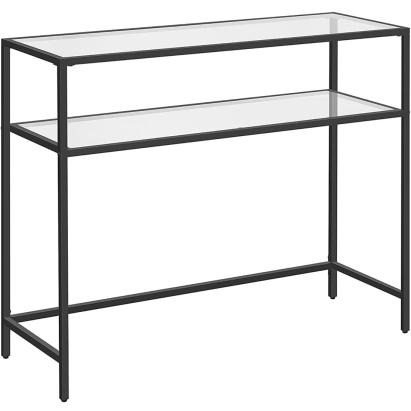 VASAGLE Masa de intrare, pe 2 nivele, blat din sticla securizata, cadru metalic, 35x100x80cm, negru Household NewTrend