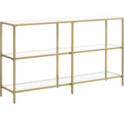 VASAGLE Masa de intrare, pe 3 nivele, blat din sticla securizata, cadru metalic, 30x130x73cm, auriu Household NewTrend