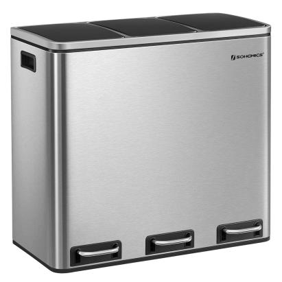 SONGMICS Cos de gunoi din inox cu 3 compartimente colectare selectiva, cu galeti interioare, 3x18litri, argintiu si negru Household NewTrend