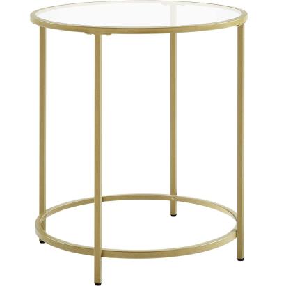 VASAGLE Masa rotunda, din sticla securizata cu cadru de otel, noptiera, 50x50x55cm, auriu Household NewTrend