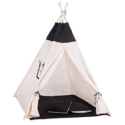 Cort copii Sersimo stil indian Teepee Tent cu fereastra, covoras gros si 2 perne, alb negru Household NewTrend