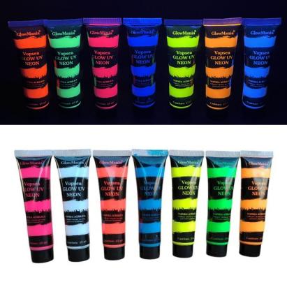 Set 7 culori vopsea glow uv neon, 25 ml/culoare, pentru corp si fata, pe baza de apa MultiMark GlobalProd