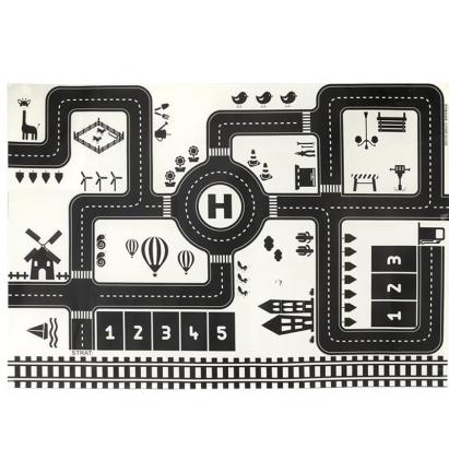 Covoras pentru copii, imprimeu pista auto, suprafata impermeabila, 83x57 cm, alb negru MultiMark GlobalProd