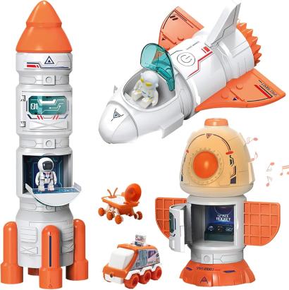 Nava spatiala cu proiector planete, 3 figurine astronaut, efecte sonore si abur, 31 moduri constructie, 9 carti educative MultiMark GlobalProd
