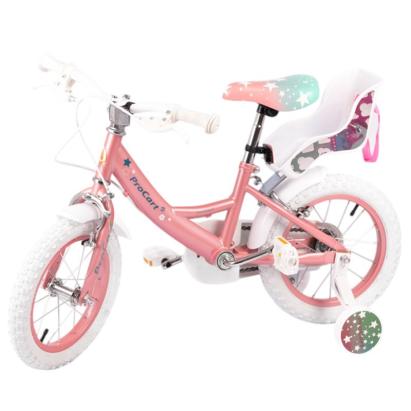 Bicicleta pentru copii cu roti ajutatoare, 12 inch, scaun papusi, cadru otel, frane v-brake, unicorn roz MultiMark GlobalProd