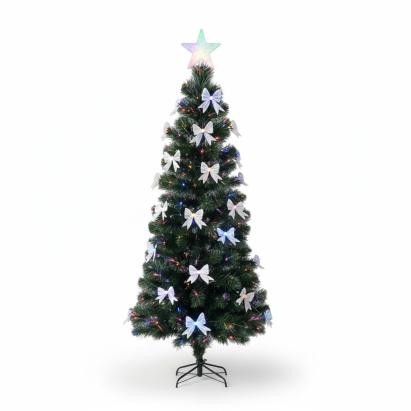 Brad artificial 210 cm, fundite si fibra optica, stea in varf, lumini multicolore, suport metalic, verde MultiMark GlobalProd