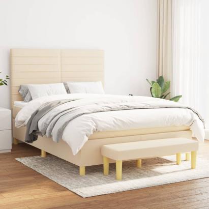 Pat box spring cu saltea, crem, 140x200 cm, textil GartenMobel Dekor