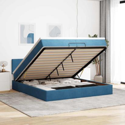 Pat otoman cu saltele și LED-uri Albastru închis catifea GartenMobel Dekor