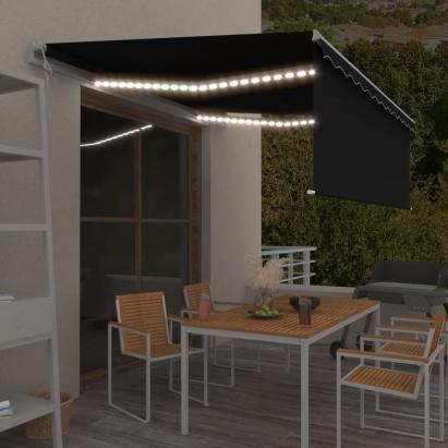 Copertină automată cu stor&senzor vânt&LED, antracit, 4x3 m  GartenMobel Dekor