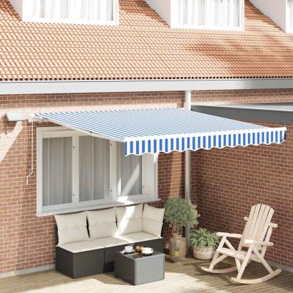 Cortina Retractabilă Manual Albastru și Alb 350 x 250 cm GartenMobel Dekor