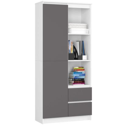 Dulap cu usa, 2 sertare si 7 rafturi, PAL laminat 16 mm, 80x35x180 cm, alb si gri Household NewTrend