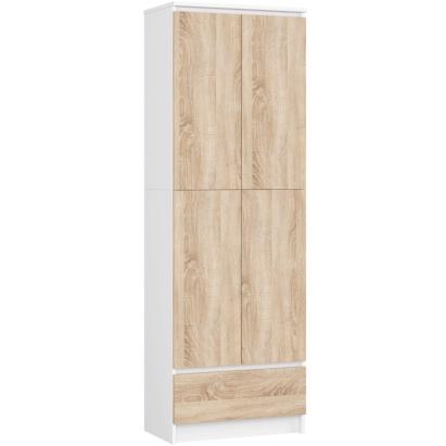 Dulap inchis cu 2 usi si sertar, 4 rafturi, PAL laminat 16 mm, 60x35x180 cm, alb si stejar sonoma Household NewTrend