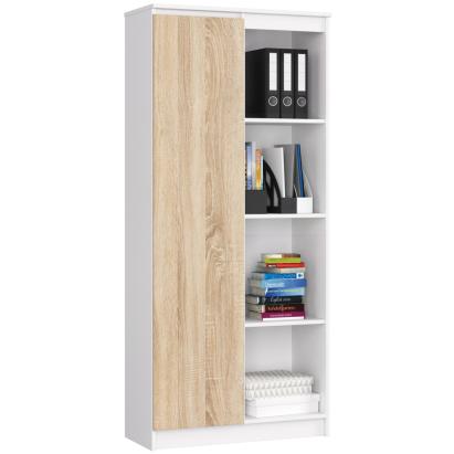 Dulap cu usa si 8 etajere, PAL laminat 16 mm, 80x35x180 cm, alb si stejar sonoma Household NewTrend