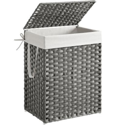 SONGMICS Cos rufe cu capac, ratan sintetic si sac detasabil, 90 L, 46x33x60 cm, gri Household NewTrend