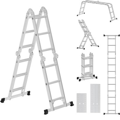 SONGMICS Scara multifunctionala din aluminiu, cu 2 placi tip platforma, 12 trepte, sarcina 150 kg, gri Household NewTrend