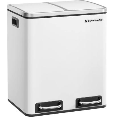 SONGMICS Cos de gunoi din inox cu 2 compartimente colectare selectiva, cu galeti interioare, 2x15litri, alb Household NewTrend