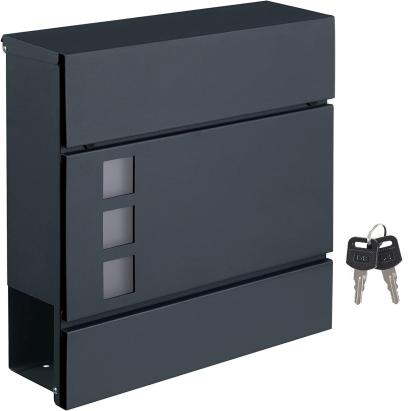 SONGMICS Cutie postala de exterior, pentru gard sau perete, din otel zincat, cu incuietoare, 37x11x37cm, gri Household NewTrend