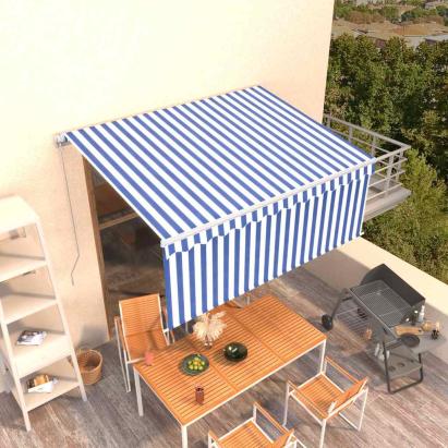 Copertină retractabilă manual cu stor, albastru & alb, 3x2,5 m GartenMobel Dekor