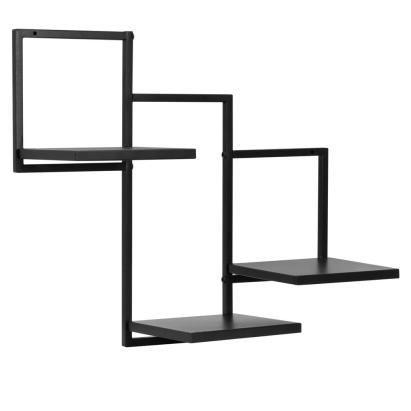 Raft de perete cu 3 polite din MDF si cadru metalic, 58x21x50 cm, negru Household NewTrend