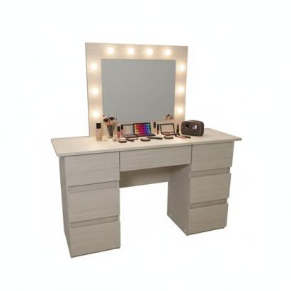 Masa de toaleta/machiaj, Vanessa, zebrano, cu oglinda si LED-uri, 130x43x143 cm GartenVIP DiyLine