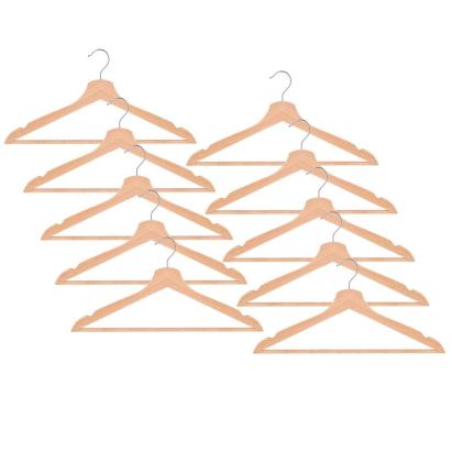 Set de 10 umerase din lemn cu carlig cromat rotativ, forma ergonomica, 43x21 cm, maro natur Household NewTrend