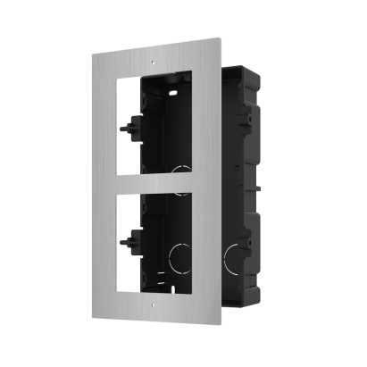Suport montaj videointerfon modular Hikvision DS-KD-ACF2/S, 2 module, panou inox, cutie incastrata plastic SafetyGuard Surveillance