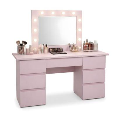 Masa de toaleta/machiaj, Vanessa, roz, cu oglinda si LED-uri, 130x43x143 cm GartenVIP DiyLine