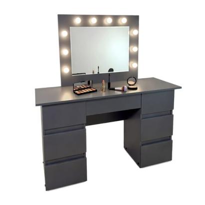 Masa de toaleta/machiaj, Vanessa, antracit, cu oglinda si LED-uri, 130x43x143 cm GartenVIP DiyLine
