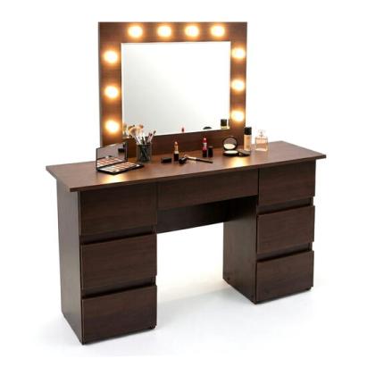 Masa de toaleta/machiaj, Vanessa, wenge, cu oglinda si LED-uri, 130x43x143 cm GartenVIP DiyLine