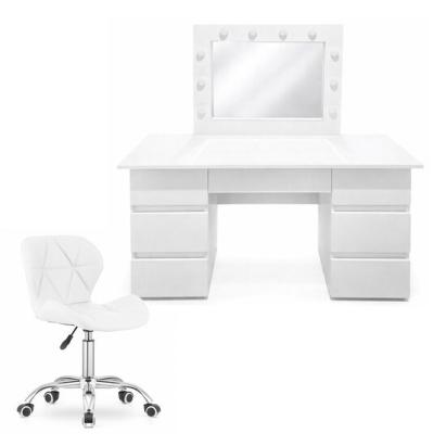 Masa de toaleta/machiaj, Vanessa + scaun Avola, alb, cu oglinda si LED-uri, 130x43x143 cm GartenVIP DiyLine