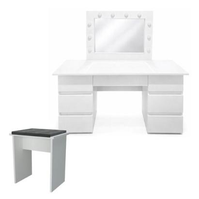 Masa de toaleta/machiaj, Vanessa + taburet, alb, cu oglinda si LED-uri, 130x43x143 cm GartenVIP DiyLine