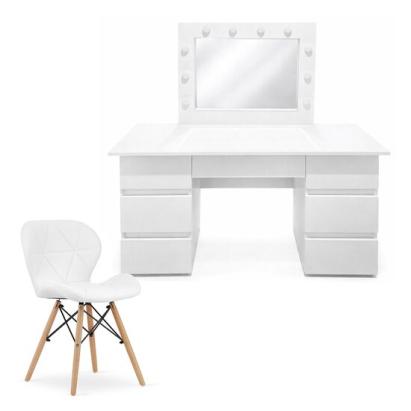 Masa de toaleta/machiaj, Vanessa + scaun Lago, alb, cu oglinda si LED-uri, 130x43x143 cm GartenVIP DiyLine