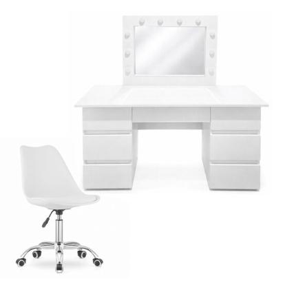 Masa de toaleta/machiaj, Vanessa + scaun Alba, alb, cu oglinda si LED-uri, 130x43x143 cm GartenVIP DiyLine