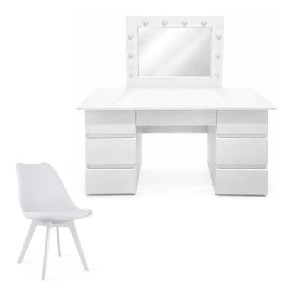 Masa de toaleta/machiaj, Vanessa + scaun Mark, alb, cu oglinda si LED-uri, 130x43x143 cm GartenVIP DiyLine