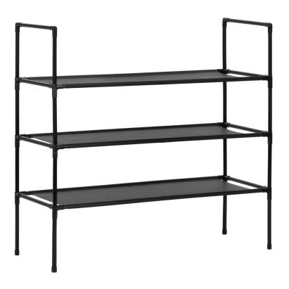 Raft pantofi cu 3 polite, structura metalica si rafturi textile, 72x28x70 cm, negru Household NewTrend