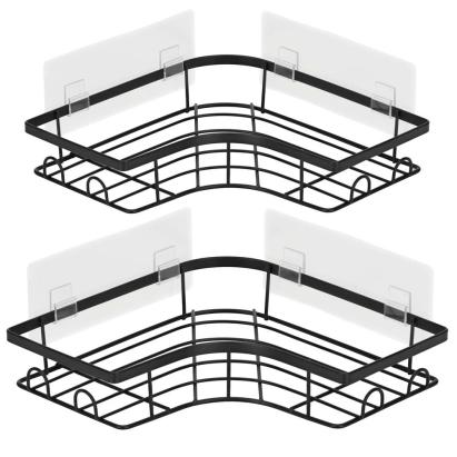 Set 2 polite de colt pentru dus, metalice cu montaj autoadeziv, inox, negru Household NewTrend