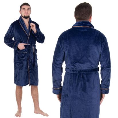 Halat de baie pentru barbati pana la genunchi, marimea L/XL, albastru marin Household NewTrend