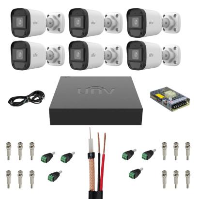 Sistem supraveghere complet Uniview, 6 camere, 2MP, Full HD, Microfon, IR 20m, Accesorii montaj inclus, DVR, HDD, Vizualizare pe mobil SafetyGuard Surveillance