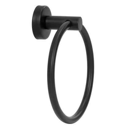 Suport metalic tip inel pentru prosop, inox cu finisaj mat, diametru 17 cm, accesorii montaj incluse, negru Household NewTrend