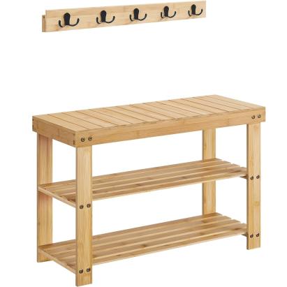 SONGMICS Set multifunctional pentru hol cu banca pentru pantofi si cuier, din bambus, 29x70x45 cm, maro natur Household NewTrend