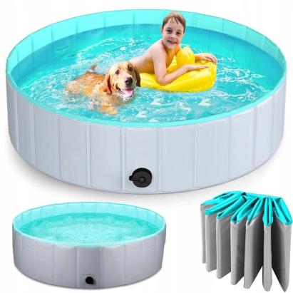 Piscina pliabila pentru caini si copii, pliere rapida, valva de scurgere, 160x30 cm, albastru Household NewTrend