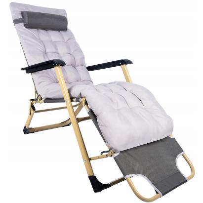 Sezlong pliabil pentru plaja sau gradina, cu perna si tetiera, functie pat, 64x178cm, gri Household NewTrend