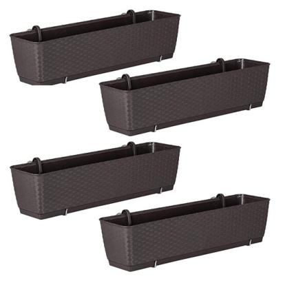 Set 4 jardiniere decorative cu suport metalic, Prosperplast, imitatie ratan, maro, 49.2x17.2x17.4 cm GartenVIP DiyLine