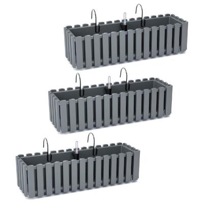 Set 3 jardiniere decorative cu suport metalic, sistem irigare,​​​​​​​ gri, 58x18x16.2 cm, Boardee Fencycase W GartenVIP DiyLine