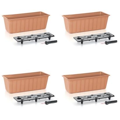 Set 4 jardiniere decorative cu sistem de irigare, 11 L, 60x18x14 cm, maro, Prosperplast GartenVIP DiyLine