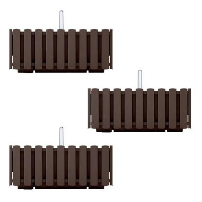Set 3 jardiniere decorative cu suport metalic, sistem irigare,​​​​​​​ maro, 38x18x16.2 cm, Boardee Fencycase W GartenVIP DiyLine