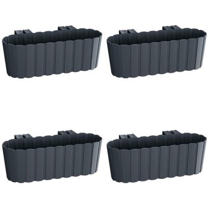 Set 4 jardiniere decorative cu suport de plastic, antracit, 4.9 L, 38.3x21.2x13 cm, Boardee Hook GartenVIP DiyLine