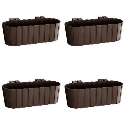 Set 4 jardiniere decorative cu suport de plastic, maro, 4.9 L, 38.3x21.2x13 cm, Boardee Hook GartenVIP DiyLine